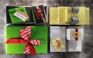 Gifts wrapped in glitter wrapping paper