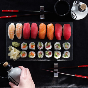 a variety of sushi on a platter