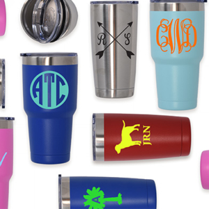 A variety of colors and designs on stainless steel tumblers