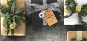 Brown, White, and Black Wrapped presents in kraft paper
