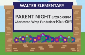 Parent Night Sign in light colors with meeting details. Not current information.