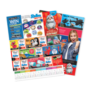 Two Prize Catalogs, one with the text '3 Steps to Win A Prize Tomorrow'. The other with a young student with an excited look on their face.