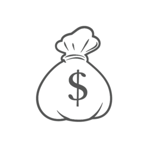 Line icon of a money bag in black and white, isolated on a white background, representing financial concepts.