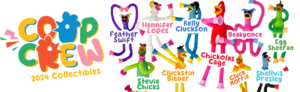 A variety of colorful rubber chickens that make up the chicken coop crew - part of the fall 2024 incentive prizes.