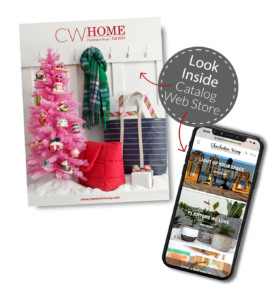Look Inside. Catalog Web Store. CW Home Catalog cover displaying a warm, inviting interior decorated for the holiday season with lights and ornaments. Fall 2025.