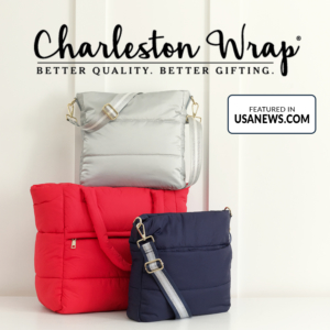 Charleston wrap bags displayed in various colors and patterns, showcasing their stylish and versatile design.